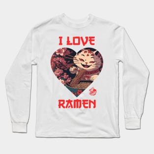 Meow Love Ramen Japanese Anime Graphic Long Sleeve T-Shirt